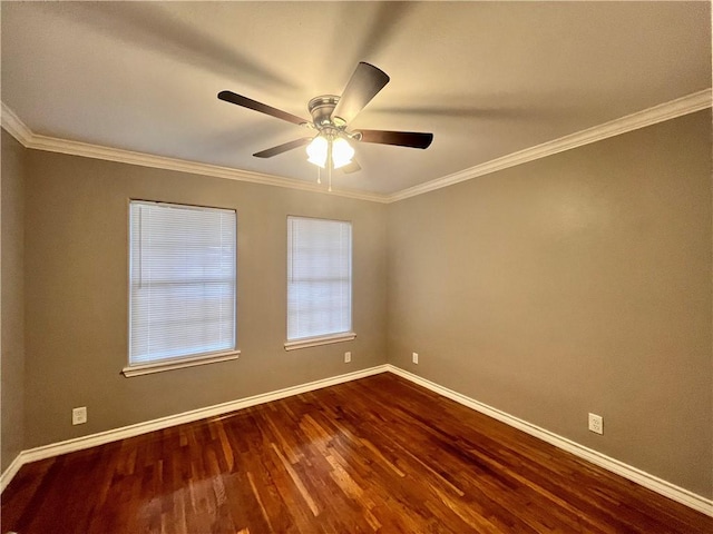 630 Sharon Dr, Corpus Christi, TX 78412 - empty room with dark wood-style floors, a ceiling fan, and ornamental molding