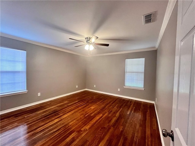 630 Sharon Dr, Corpus Christi, TX 78412 - unfurnished room featuring dark wood-style floors, ceiling fan, and crown molding