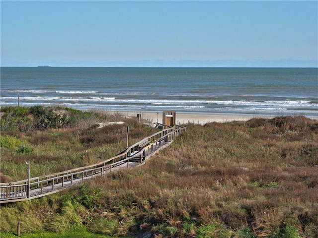 view of water feature with a beach view