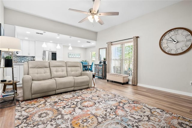 109 Starlight, Ingleside, TX 78362 - living room with visible vents, recessed lighting, a ceiling fan, baseboards, and light wood-style floors