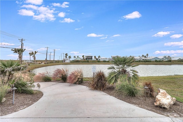 view of patio / terrace featuring a water view