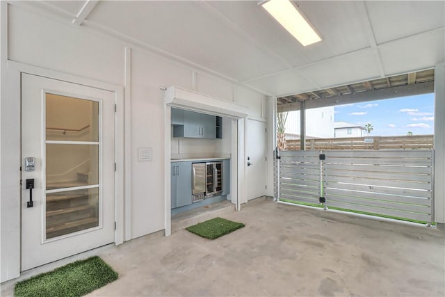 view of patio with wine cooler