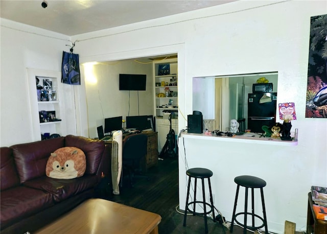 living area featuring dark wood-type flooring