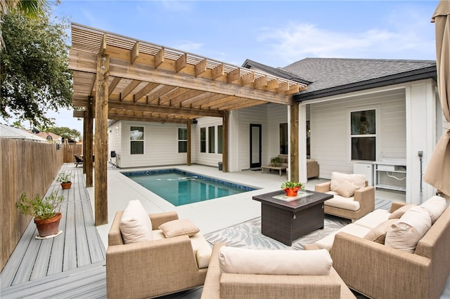 view of pool with a pergola and an outdoor hangout area