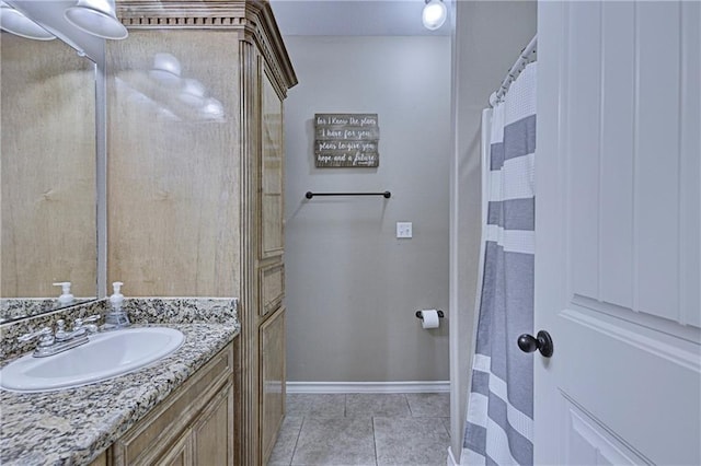 6730 Old Square Dr, Corpus Christi, TX 78414 - bathroom featuring vanity, tile patterned flooring, and curtained shower