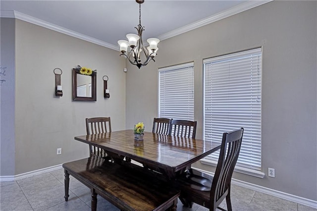 6730 Old Square Dr, Corpus Christi, TX 78414 - dining area with light tile patterned floors, ornamental molding, and a chandelier
