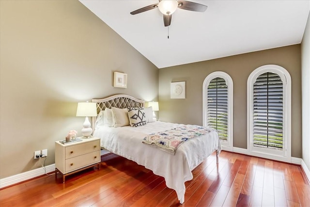 5241 Saint Andrews Dr, Corpus Christi, TX 78413 - bedroom with baseboards, lofted ceiling, wood finished floors, and a ceiling fan