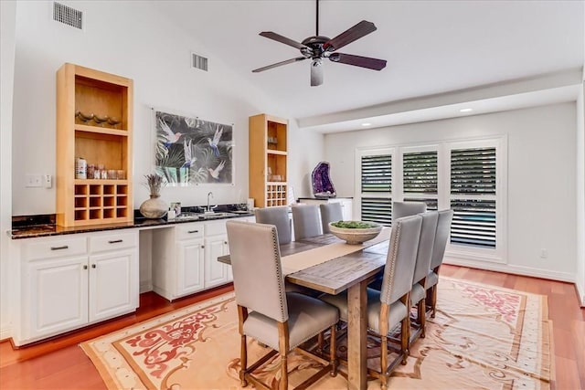 5241 Saint Andrews Dr, Corpus Christi, TX 78413 - dining room featuring light wood-type flooring, a ceiling fan, recessed lighting, and vaulted ceiling