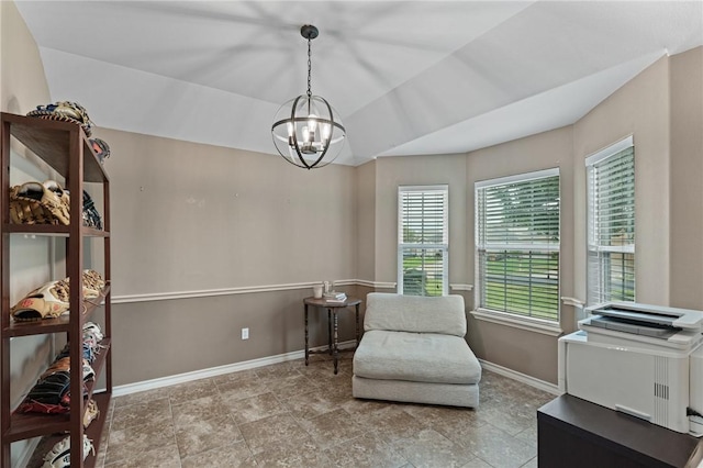 10813 Julianna Dr, Corpus Christi, TX 78410 - sitting room with baseboards, a chandelier, and lofted ceiling