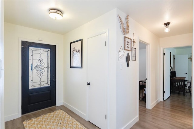 entryway with hardwood / wood-style floors