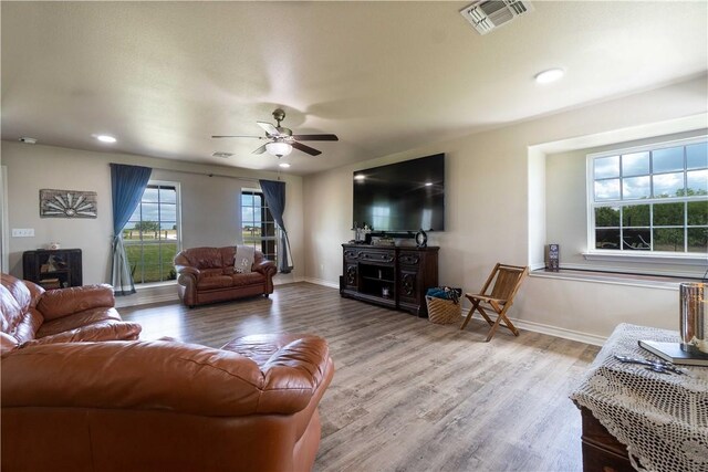 11766 Fm 70, Robstown, TX 78380 - living area featuring wood finished floors, a ceiling fan, and recessed lighting