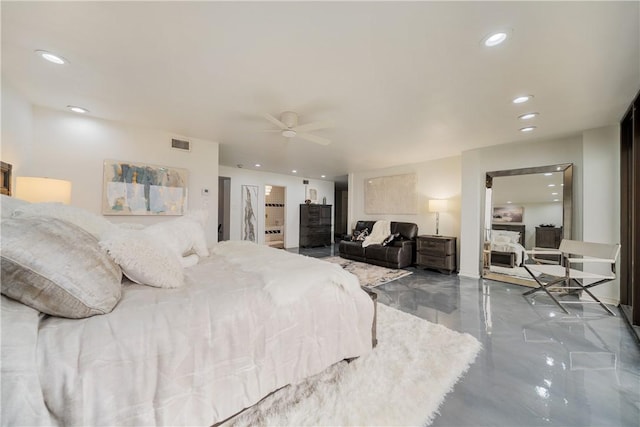 1400 Ocean Dr Unit 1104A, Corpus Christi, TX 78404 - bedroom featuring marble tiled floors, recessed lighting, and ceiling fan