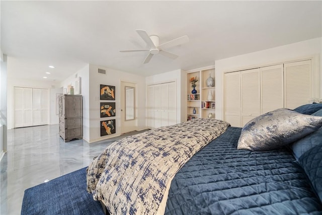 1400 Ocean Dr Unit 1104A, Corpus Christi, TX 78404 - bedroom with multiple closets, ceiling fan, and recessed lighting