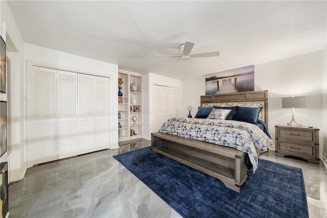 1400 Ocean Dr Unit 1104A, Corpus Christi, TX 78404 - bedroom featuring multiple closets and a ceiling fan