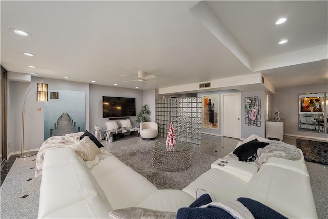 1400 Ocean Dr Unit 1104A, Corpus Christi, TX 78404 - living room featuring recessed lighting and ceiling fan