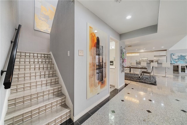 1400 Ocean Dr Unit 1104A, Corpus Christi, TX 78404 - staircase featuring granite floors and recessed lighting