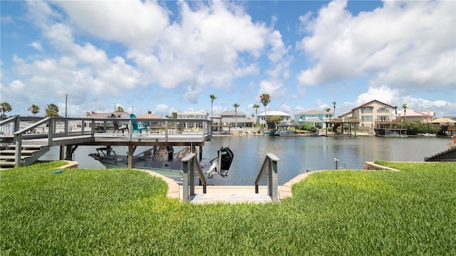 15269 Caravel Dr, Corpus Christi, TX 78418 - dock featuring a yard, a water view, and boat lift