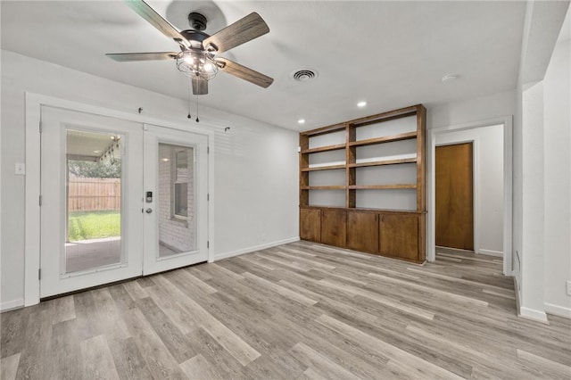 4414 Driftwood Pl, Corpus Christi, TX 78411 - unfurnished room featuring french doors, light wood-style flooring, a ceiling fan, baseboards, and recessed lighting