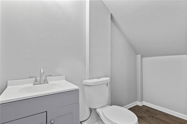 bathroom with hardwood / wood-style floors, vanity, and toilet