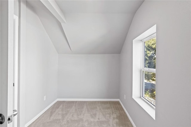 bonus room featuring light carpet and vaulted ceiling