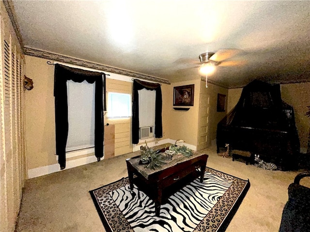 living room featuring ceiling fan