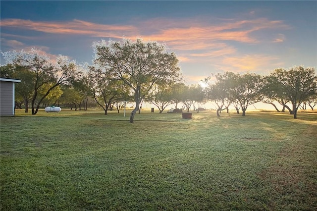 view of yard at dusk