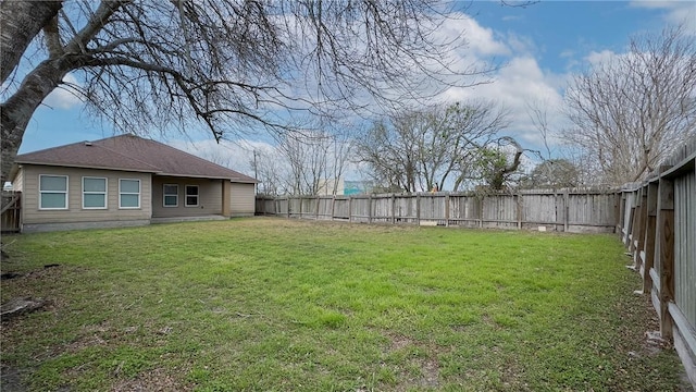 view of yard with a fenced backyard