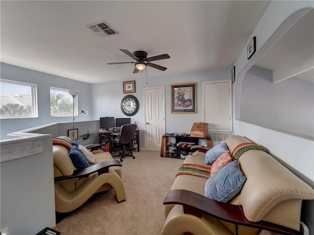 13810 Eaglesnest Bay Dr, Corpus Christi, TX 78418 - living area featuring an office area, ceiling fan, and carpet floors