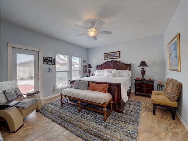 13810 Eaglesnest Bay Dr, Corpus Christi, TX 78418 - bedroom with access to exterior, baseboards, and ceiling fan