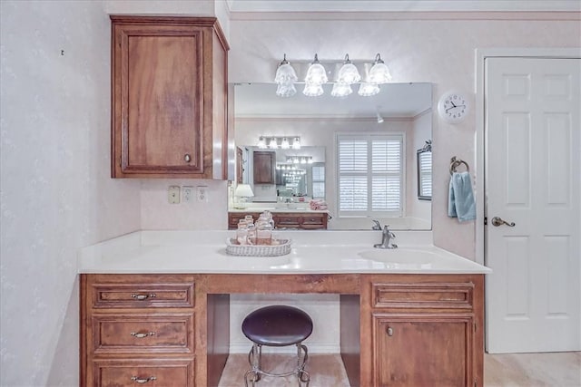 4217 Spring Creek Dr, Corpus Christi, TX 78410 - bathroom with ornamental molding and vanity