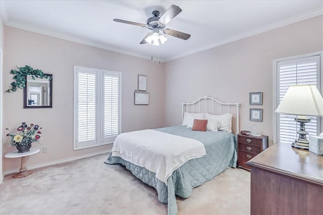 4217 Spring Creek Dr, Corpus Christi, TX 78410 - bedroom featuring crown molding, baseboards, multiple windows, and light carpet