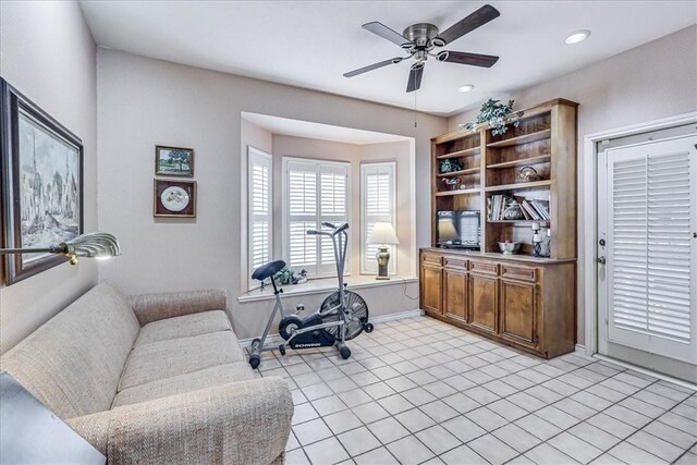 4217 Spring Creek Dr, Corpus Christi, TX 78410 - interior space featuring a ceiling fan, baseboards, recessed lighting, and light tile patterned floors