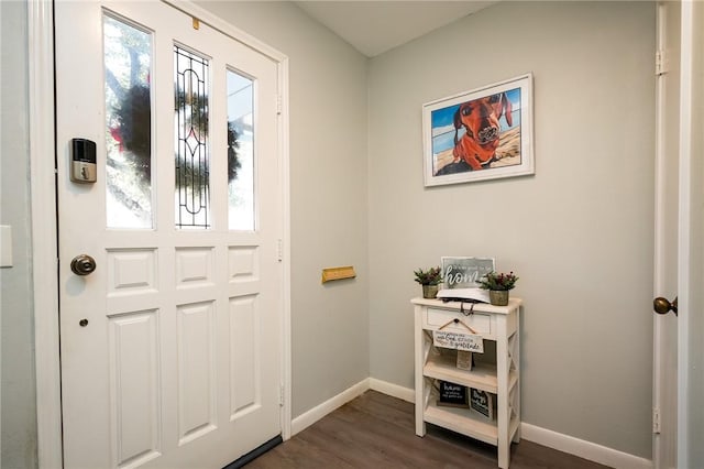 entryway with a wealth of natural light and dark wood-type flooring