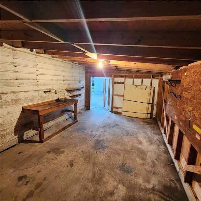 basement with a garage