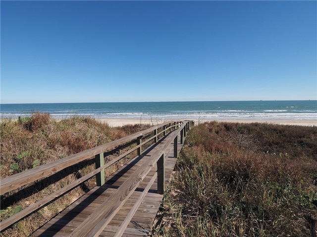 view of water feature with a beach view