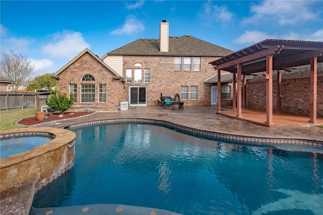 view of pool featuring a pergola, an in ground hot tub, and a patio