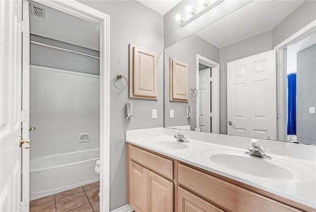 bathroom with tile patterned flooring, vanity, and toilet