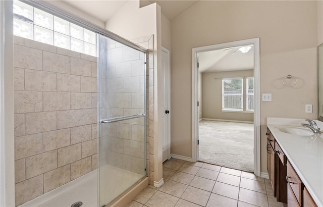 7418 Bar T Dr, Corpus Christi, TX 78414 - full bath featuring vanity, a shower stall, and tile patterned flooring