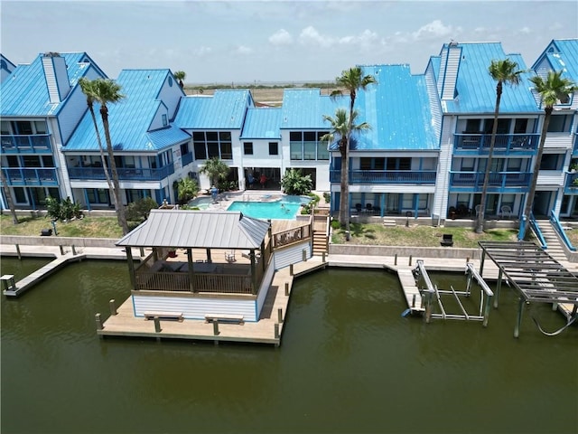 view of dock with a water view