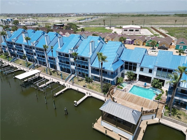 bird's eye view featuring a water view