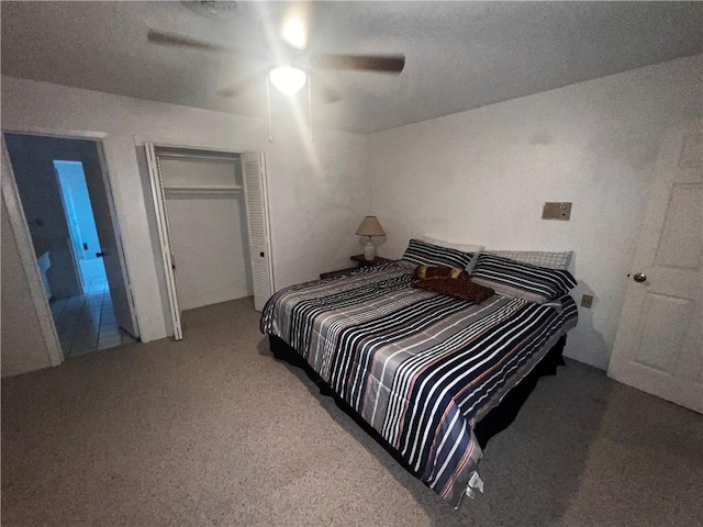 5445 Ocean Dr, Corpus Christi, TX 78412 - bedroom featuring a closet, carpet flooring, and a ceiling fan