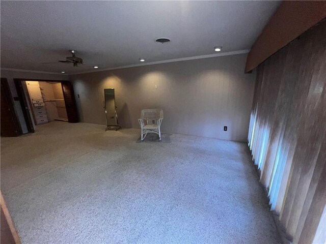 5445 Ocean Dr, Corpus Christi, TX 78412 - carpeted spare room with a ceiling fan, crown molding, and recessed lighting
