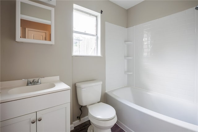 full bathroom with toilet, shower / bathing tub combination, and vanity