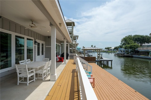 dock area with a water view