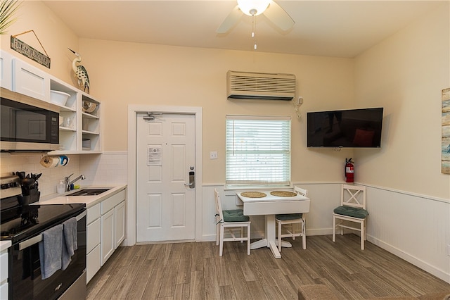 kitchen with white cabinets, sink, dark wood-type flooring, and appliances with stainless steel finishes