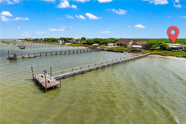 view of dock with a water view