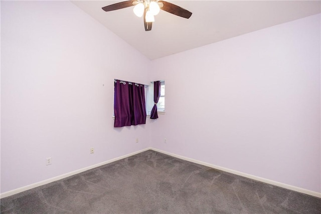 spare room with carpet, ceiling fan, and high vaulted ceiling