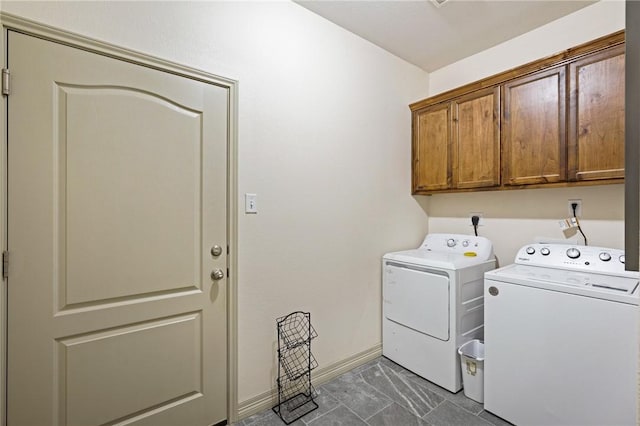 laundry area featuring cabinets and washing machine and dryer