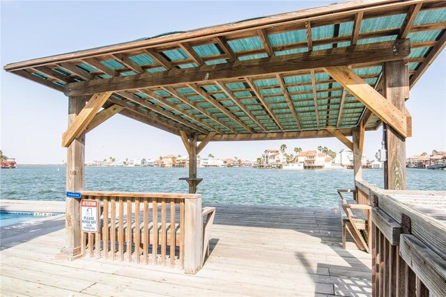 dock area with a water view