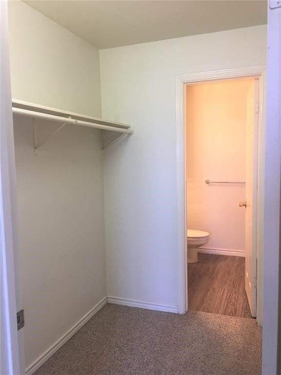 bathroom featuring wood-type flooring and toilet